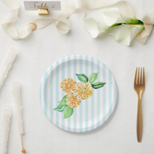 Gelbe Blume Blauer Streifen Pappteller