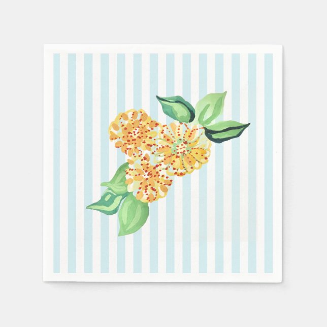 Gelbe Blume Blauer Streifen Serviette (Vorderseite)