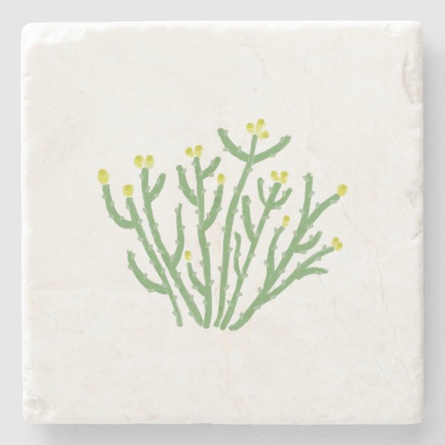 Gelbe Blume Cholla Cactus Wüste Stone Untersetzer (Vorderseite)