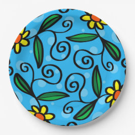Gelbe Blume Doodle Art Designs Papier Teller