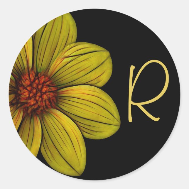 Gelbe Blume Floral Daisy Monogram Sticker (Vorderseite)