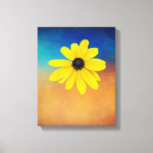 Gelbe Blume Foto-Collage mit blauer Farbe Leinwanddruck