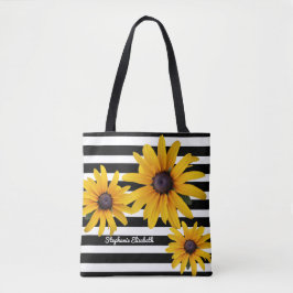 Gelbe Blume Foto Schwarzer Streifen Tote Beutel Tasche