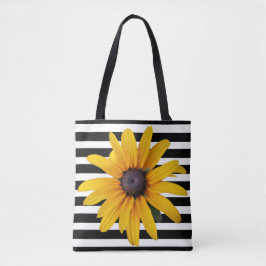Gelbe Blume Foto Schwarzer Streifen Tote Beutel Tasche