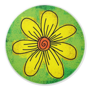 Gelbe Blume für den grünen Keramik-Rumpf Keramikknauf