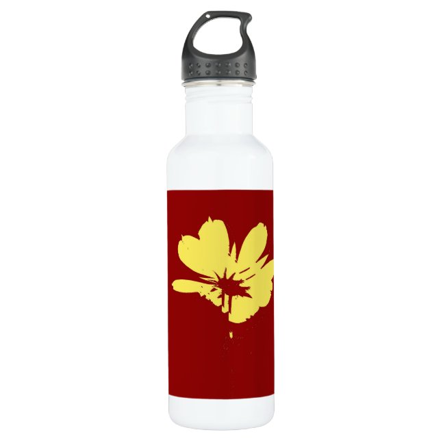 Gelbe Blume im roten Hintergrund - schöne Kunst Trinkflasche (Vorderseite)