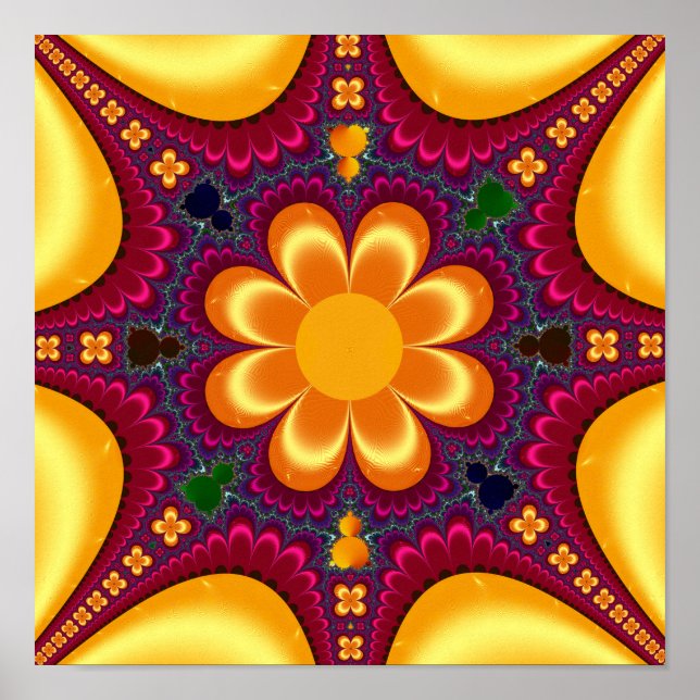 Gelbe Blume Mandelbrot Mandala Poster (Vorne)