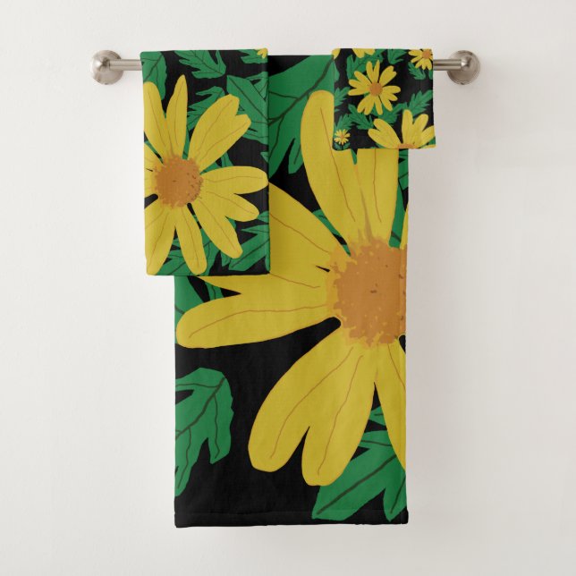 Gelbe Blume mit grünen Blätter Badetuch Badhandtuch Set (Insitu)