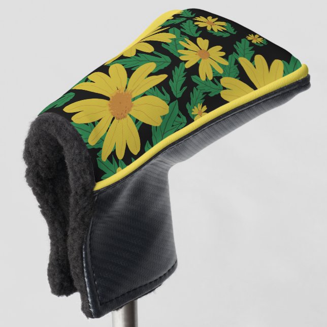 Gelbe Blume mit grünen Blätter Golf Headcover (3/4 Vorderseite)