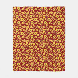Gelbe Blume Muster auf rotem Hintergrund - Blumenm Fleecedecke