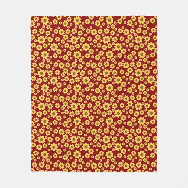 Gelbe Blume Muster auf rotem Hintergrund - Blumenm Fleecedecke (Vorderseite)