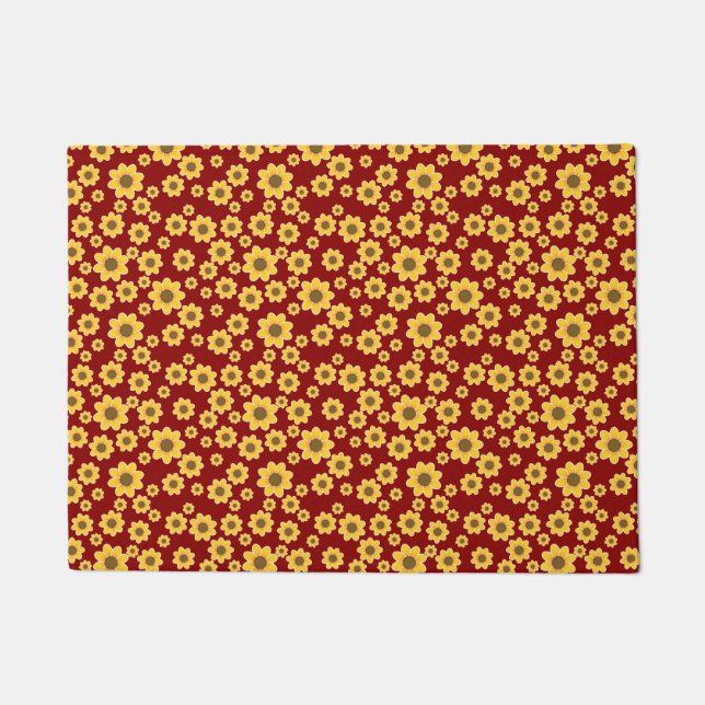 Gelbe Blume Muster auf rotem Hintergrund - Blumenm Fußmatte (Vorderseite)