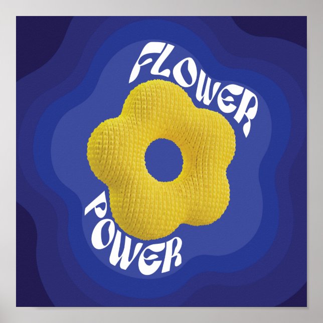 Gelbe Blume Power Poster mit blauer Farbe (Vorne)