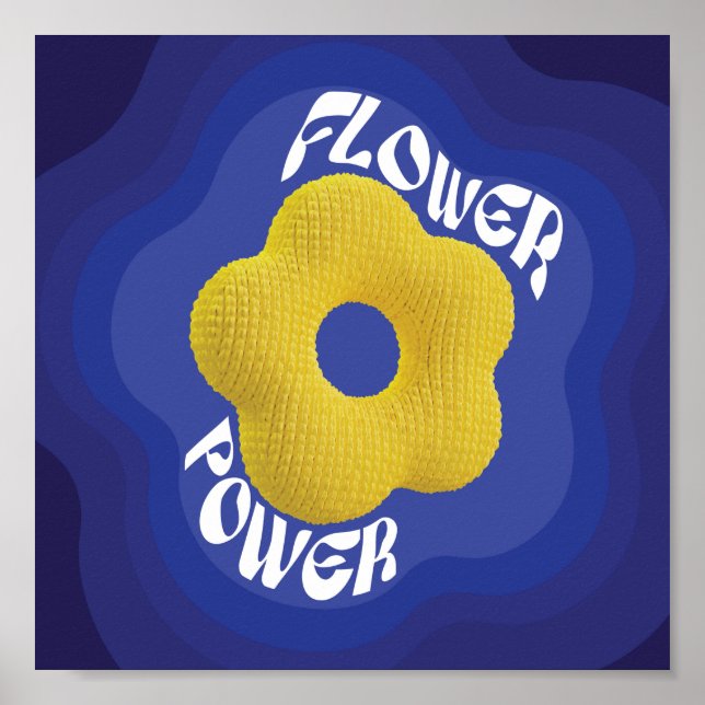 Gelbe Blume Power Poster mit blauer Farbe (Vorne)