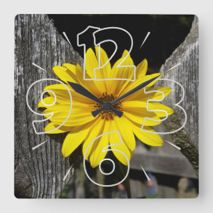 Gelbe Blume Quadratische Wanduhr