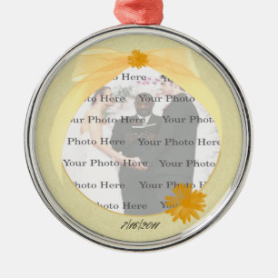 Gelbe Blume Rundsilber Foto Ornament Aus Metall