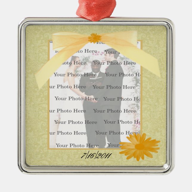 Gelbe Blume Silver Square Foto Ornament (Vorne)