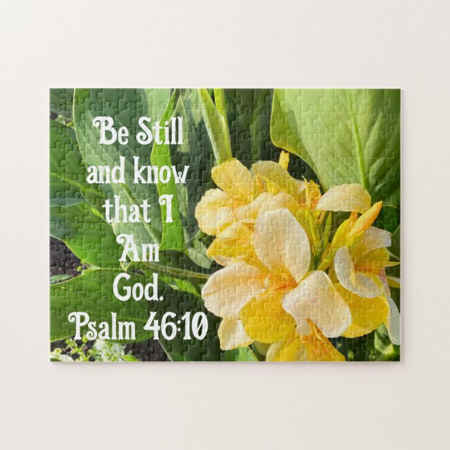 Gelbe Blume still sein und Psalm kennen 46:10 (Horizontal)