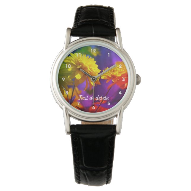 Gelbe Blumen Abstrakt Personalisiert  Armbanduhr (Vorderseite)