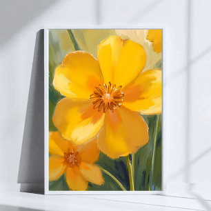 Gelbe Blumen Aquarell Frühlingsblüten Gemalt Poster