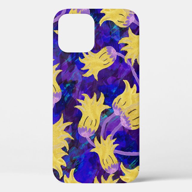 Gelbe Blumen: Aquarellbilder mit dunklem Hintergru Case-Mate iPhone Hülle (Rückseite)