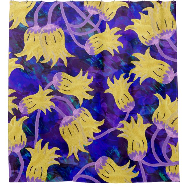 Gelbe Blumen: Aquarellbilder mit dunklem Hintergru Duschvorhang (Vorderseite)