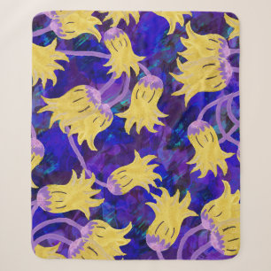 Gelbe Blumen: Aquarellbilder mit dunklem Hintergru Sherpadecke