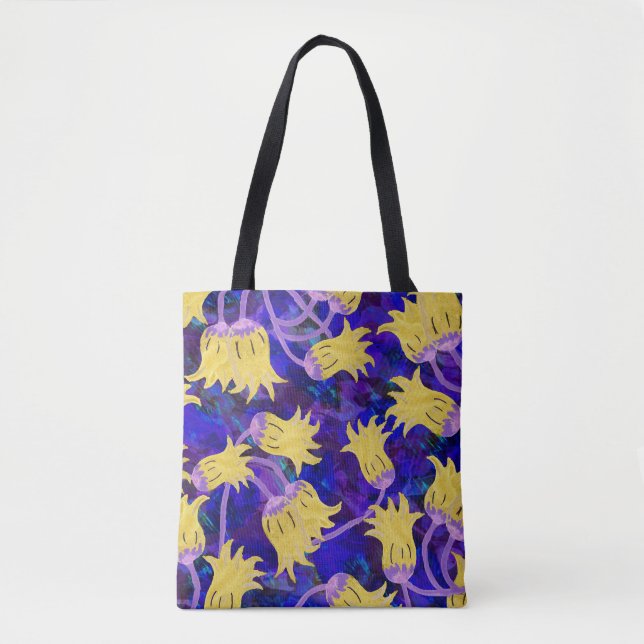 Gelbe Blumen: Aquarellbilder mit dunklem Hintergru Tasche (Vorderseite)