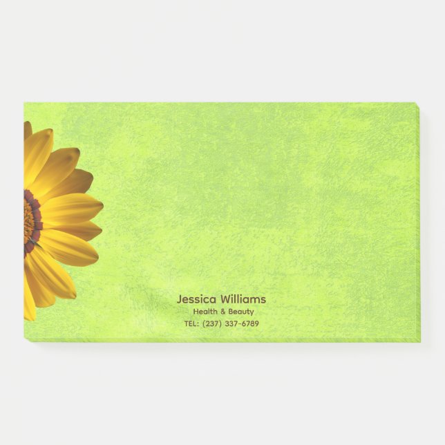 Gelbe Blumen auf Abstrakt-grüner Monogram Post-it Klebezettel (Vorderseite)