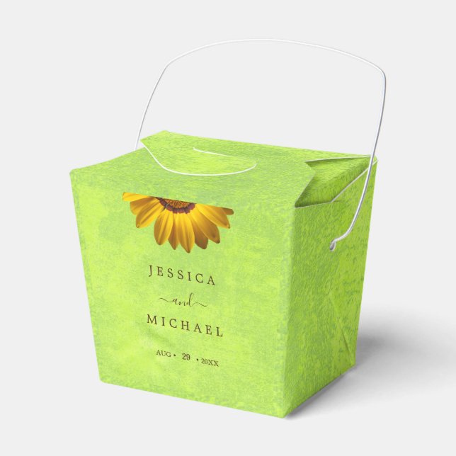 Gelbe Blumen auf Abstrakter Grüner Hochzeit Geschenkschachtel (Vorderseite)