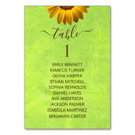 Gelbe Blumen auf Abstrakter Grüner Hochzeit Tischnummer