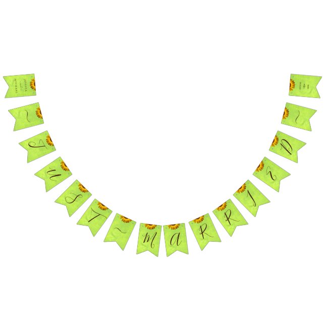 Gelbe Blumen auf Abstrakter Grüner Hochzeit Wimpelkette (Alle)