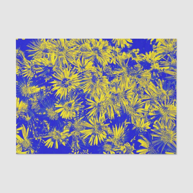 Gelbe Blumen auf blau Seidenpapier (Vorderseite)