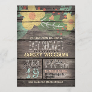 Gelbe Blumen auf der rustikalen Wood Baby Dusche Einladung