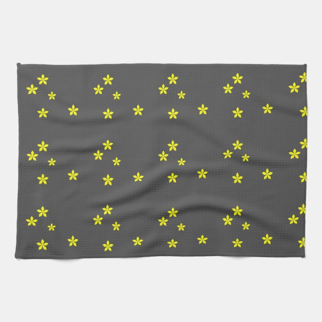 Gelbe Blumen auf grauem Hintergrund Geschirrtuch (Horizontal)