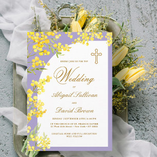 Gelbe Blumen auf Lavendel religiöse Hochzeit Einladung