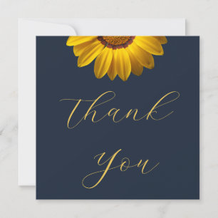 Gelbe Blumen auf Navy Blue-Hintergrund Monogram Dankeskarte