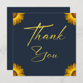 Gelbe Blumen auf Navy Blue-Hintergrund Monogram Dankeskarte