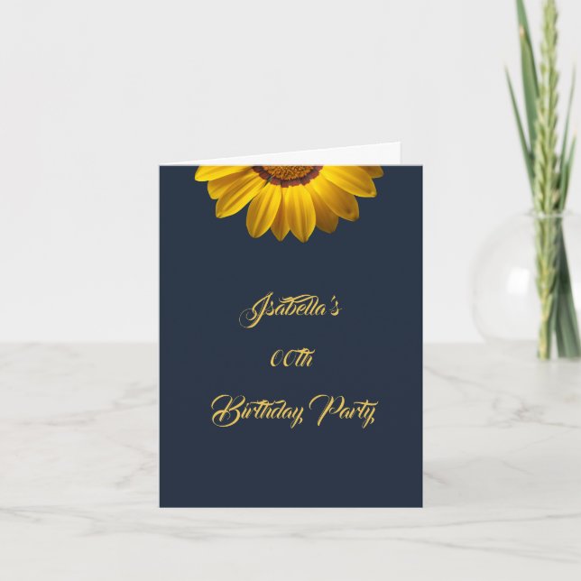 Gelbe Blumen auf Navy Blue-Hintergrund Monogram in Einladung (Vorderseite)