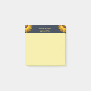 Gelbe Blumen auf Navy Blue-Hintergrund Monogram Post-it Klebezettel
