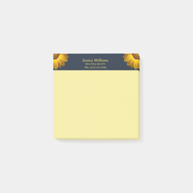 Gelbe Blumen auf Navy Blue-Hintergrund Monogram Post-it Klebezettel (Vorderseite)
