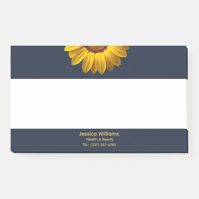 Gelbe Blumen auf Navy Blue-Hintergrund Monogram Post-it Klebezettel (Vorderseite)