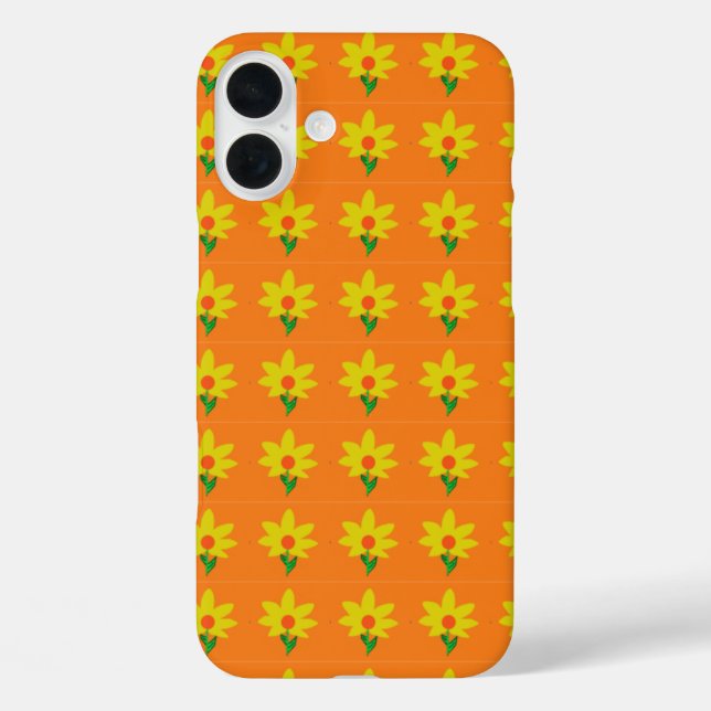 Gelbe Blumen auf Orange iPhone 16 Plus Hülle (Rückseite)