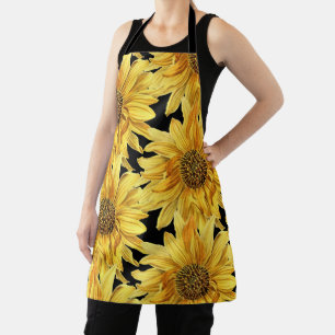 Gelbe Blumen auf schwarzem All-Over-Print Schürze