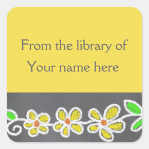 Gelbe Blumen aus der Bibliothek des Buchzeichens Quadratischer Aufkleber