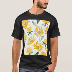 Gelbe Blumen Blatt Sommer Muster T-Shirt