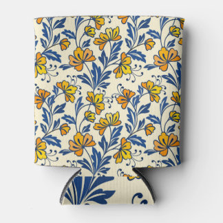 Gelbe Blumen, blaue Blätter, nahtloses Design. Dosenkühler