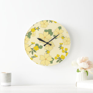 Gelbe Blumen, Blumenmuster, Muster von Blume Große Wanduhr