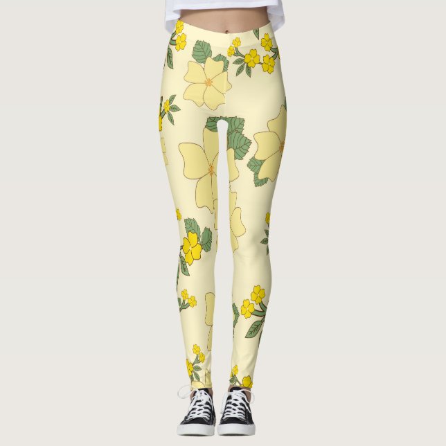 Gelbe Blumen, Blumenmuster, Muster von Blume Leggings (Vorderseite)