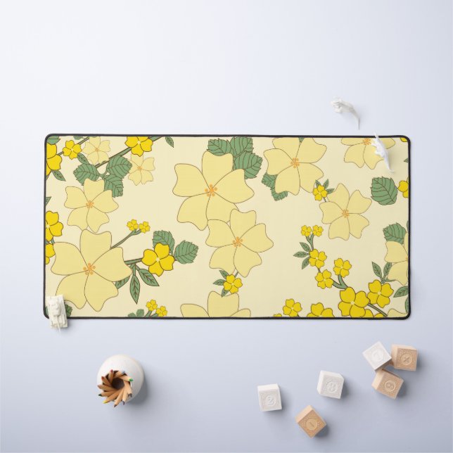Gelbe Blumen, Blumenmuster, Muster von Blume Schreibtischunterlage (Kindertisch)
